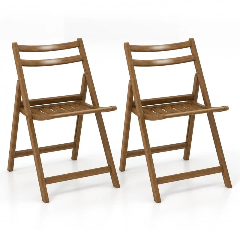 Set of 2 Folding Dining Chairs with Rubberwood Frame and Slatted Seat