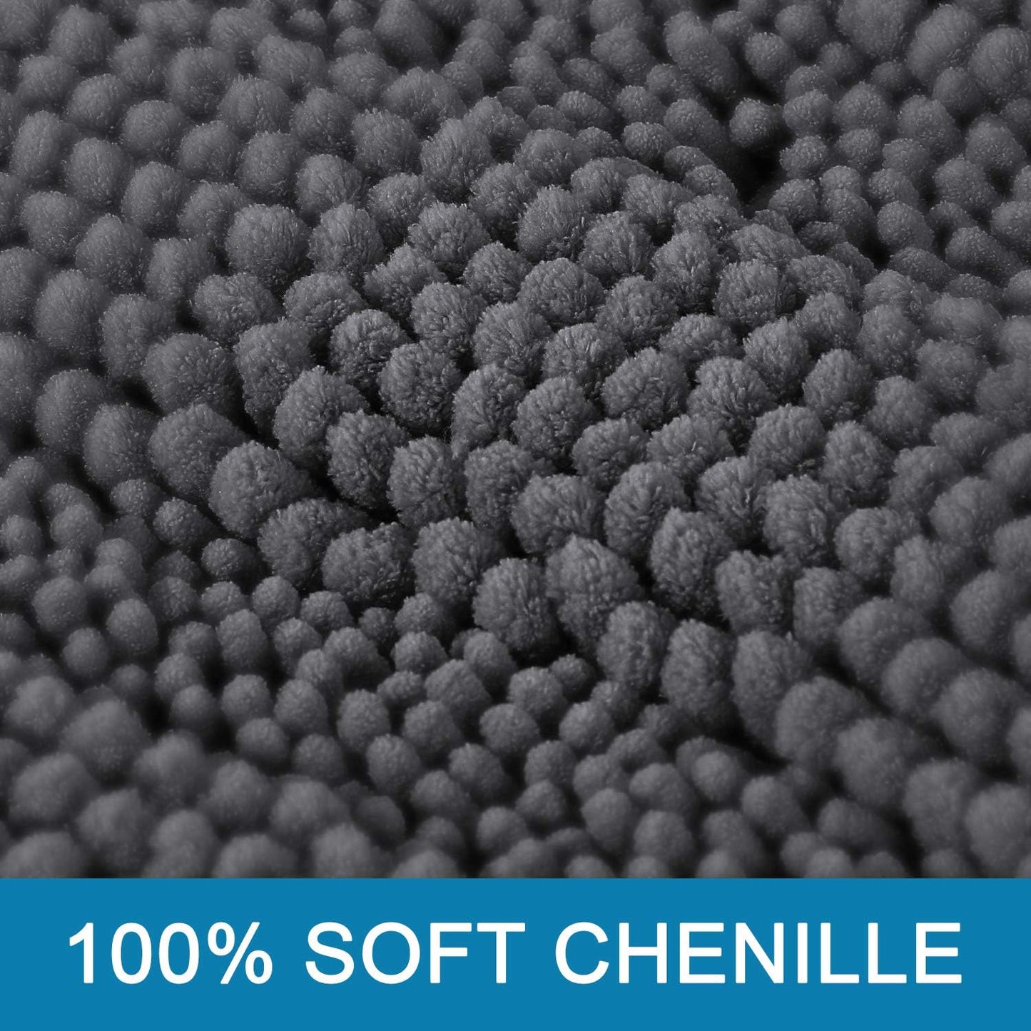 Set of 2 Striped Anti-Slip Bath Mats - Soft Plush Chenille Shaggy Floor Mats  - Water Absorbent (Grey, 32 x 20 & 24 x 17 Inches)