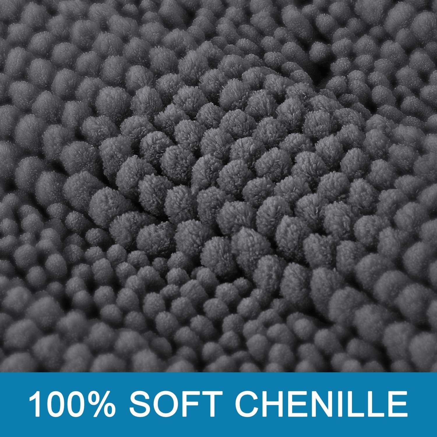 Set of 2 Striped Anti-Slip Bath Mats - Soft Plush Chenille Shaggy Floor Mats  - Water Absorbent (Grey, 32 x 20 & 24 x 17 Inches)