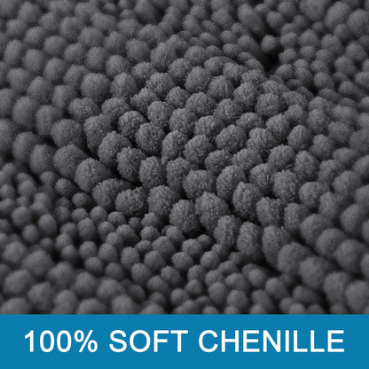 Set of 2 Striped Anti-Slip Bath Mats - Soft Plush Chenille Shaggy Floor Mats  - Water Absorbent (Grey, 32 x 20 & 24 x 17 Inches)