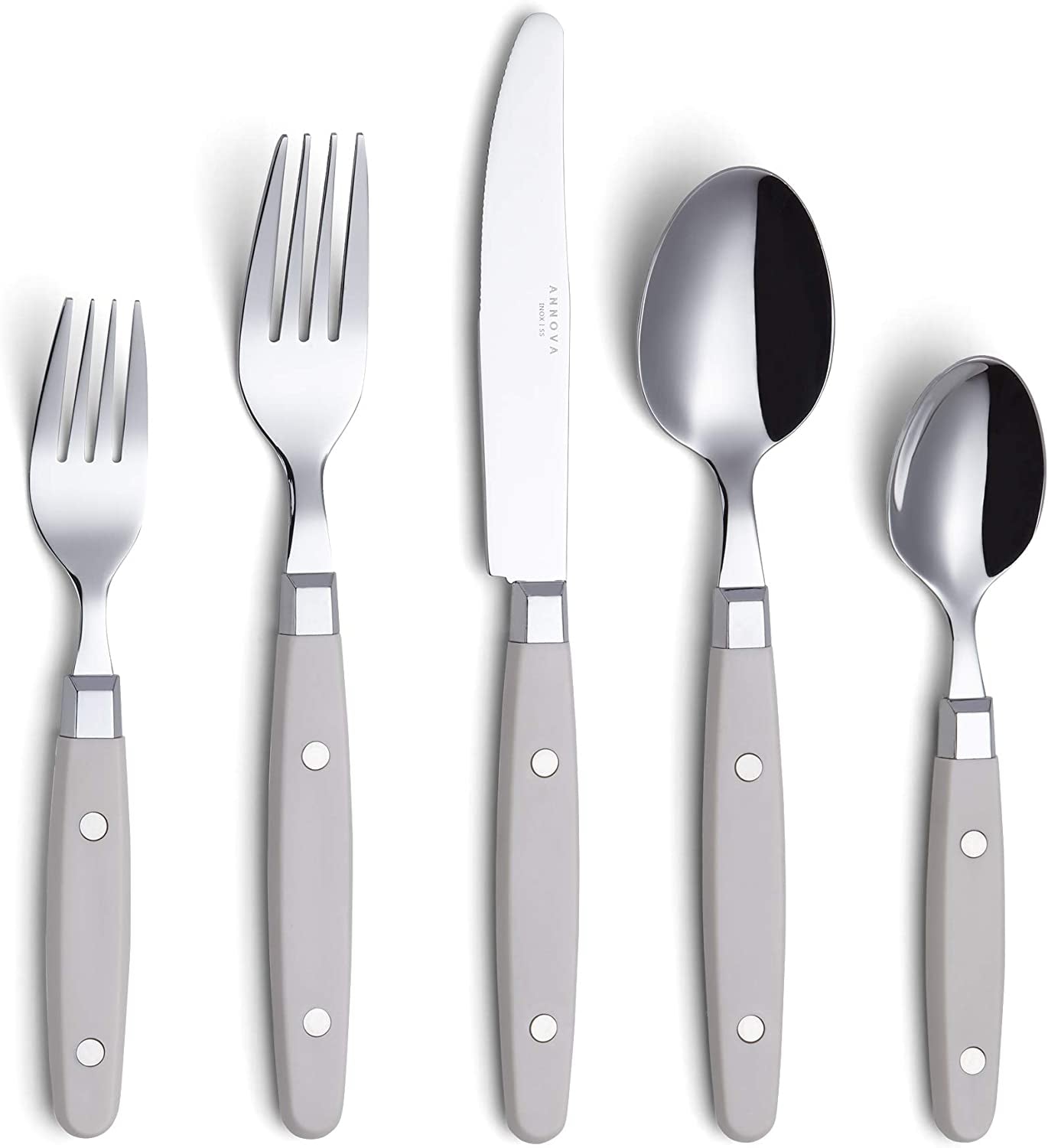 20-Piece Stainless Steel Silverware Set with Colorful Riveted Handles in Retro Morandi Design