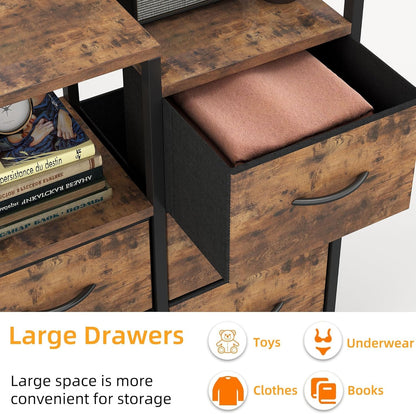 Fabric Dresser for Bedroom, 5 Drawer 3-Tire Dresser, Storage Tower with Fabric Bins, Storage Cabinet for Entryway, Living Room & Closets (Rustic Brown)