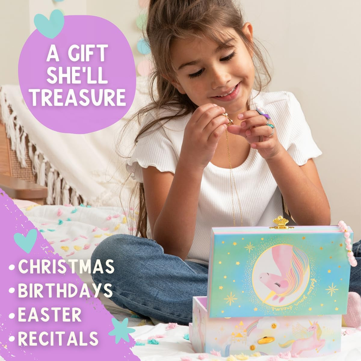 Musical Unicorn Jewelry Box for Girls - Enchanting Spinning Unicorn Music Box, Ages 3+ Dimensions: 6 x 4.7 x 3.5 inches