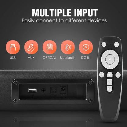 Compact 50W Soundbar for TVs - 16-Inch Ultra-Slim Mini Surround Sound System - Wireless Bluetooth 5.0, Optical, AUX, USB Connectivity