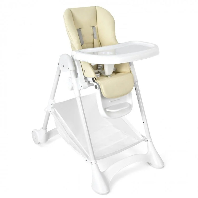 Folding Baby Chair with Wheel Tray and Storage Basket