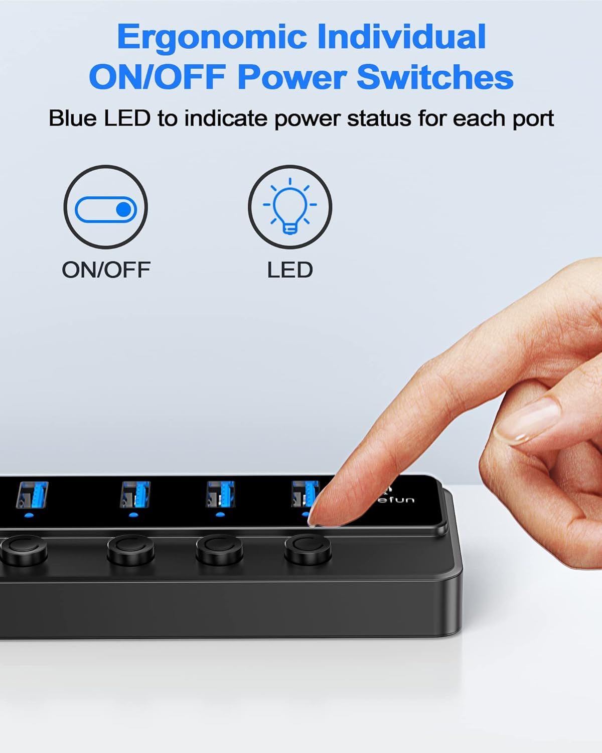 7-Port USB 3.0 Hub with 12V/2A Power Adapter and Individual LED Power Switches for Mini PC, Notebook, Surface Pro, MacBook Pro/Air M1/M2