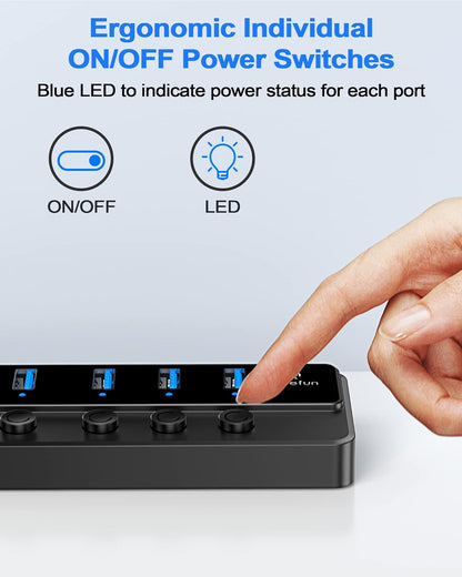 7-Port USB 3.0 Hub with 12V/2A Power Adapter and Individual LED Power Switches for Mini PC, Notebook, Surface Pro, MacBook Pro/Air M1/M2
