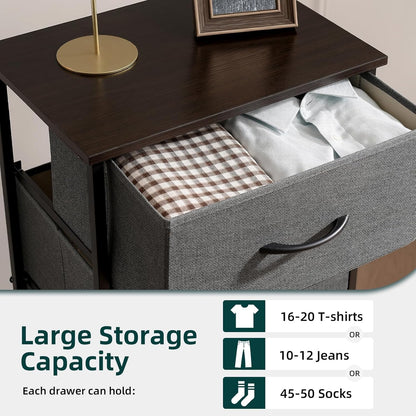 Tall Dresser for Bedroom, 4 Drawer Storage Organizer Chest of Drawers with Removable Fabric Bins for Living Room Closet Bedside Nursery Laundry Entryway Hallway, Charcoal Grey