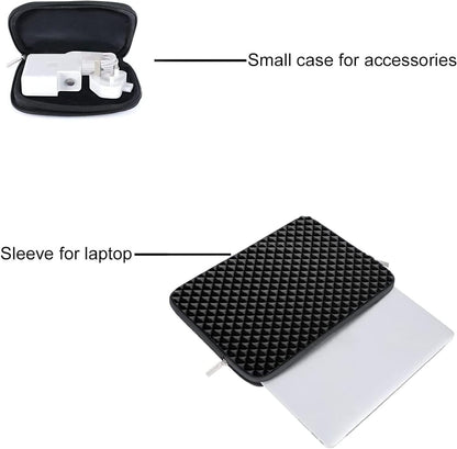 Laptop Sleeve for 15-15.6 Inch Notebooks, Diamond Foam Neoprene Case - Additional Small Pouch, Black