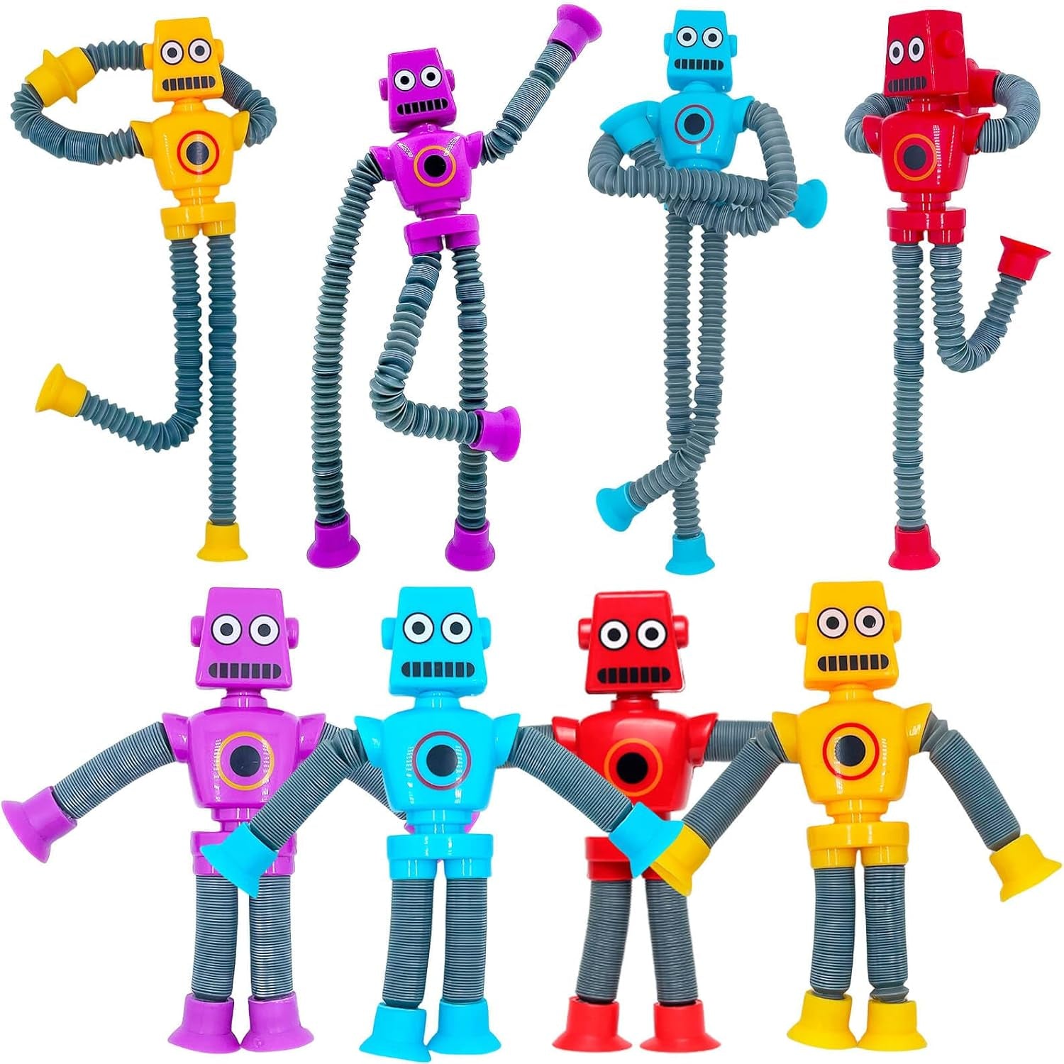 Pop Tubes Robot Fidget Toys 7 Pack of Colorful Telescopic Suction Cup Robotics-Ages 5+ Ideal Sensory Toys for Autism