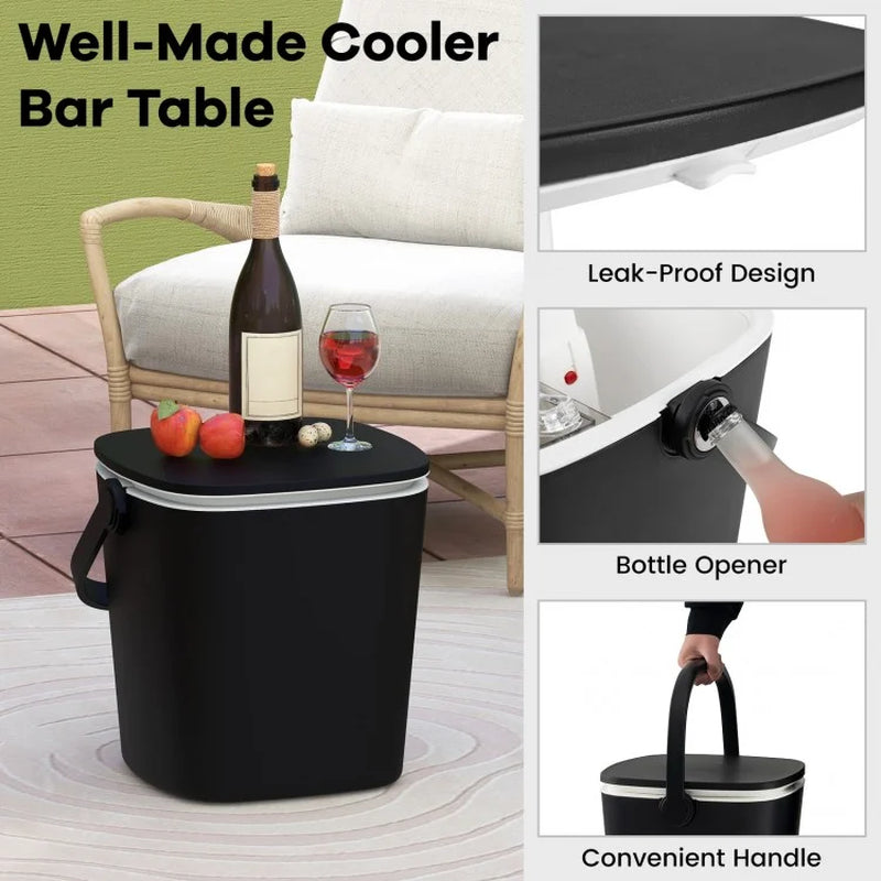 3-in-1 Portable Cooler Bar Table with Integrated Bottle Opener and Lift-Top Lid for Outdoor Use