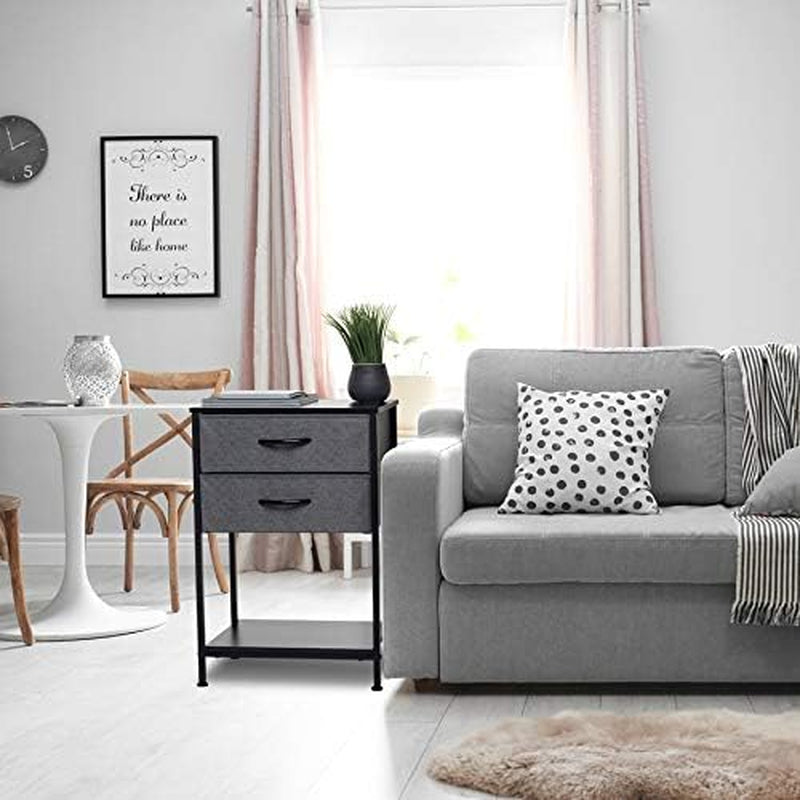 Night Stands for Bedrooms - Bedside Table with Shelf, End Table, Side Table - Modern 2 Drawer Storage Unit and 2 Drawer Dresser with Fabric Drawers - Perfect for Bedroom, Office, Closet, Dorm - Black