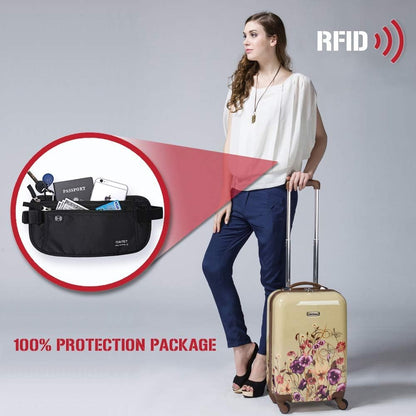 RFID-Blocking Money Belt and Passport Holder - Secure Hidden Travel Wallet Fanny Pack (Black)
