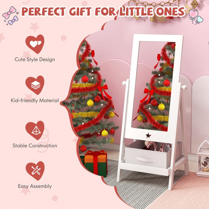 360-Degree Rotatable Full-Length Mirror for Kids with Integrated Storage Bin