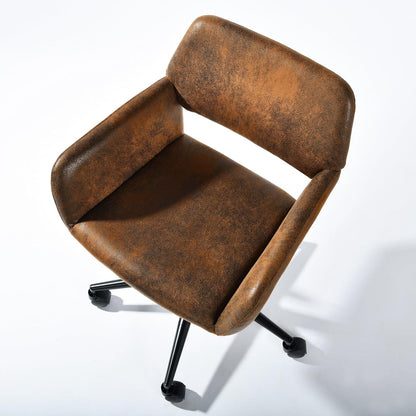 Ergonomic Swivel Desk Chair with Armrests - Adjustable Height Upholstered Task Chair for Home Office and Vanity, Brown Suede