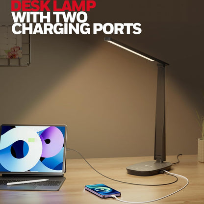 LED Desk Lamp - Eye-Caring, Foldable Design with USB Charging, 4 Color Modes, Stepless Dimming, Auto Timer, Touch Control 