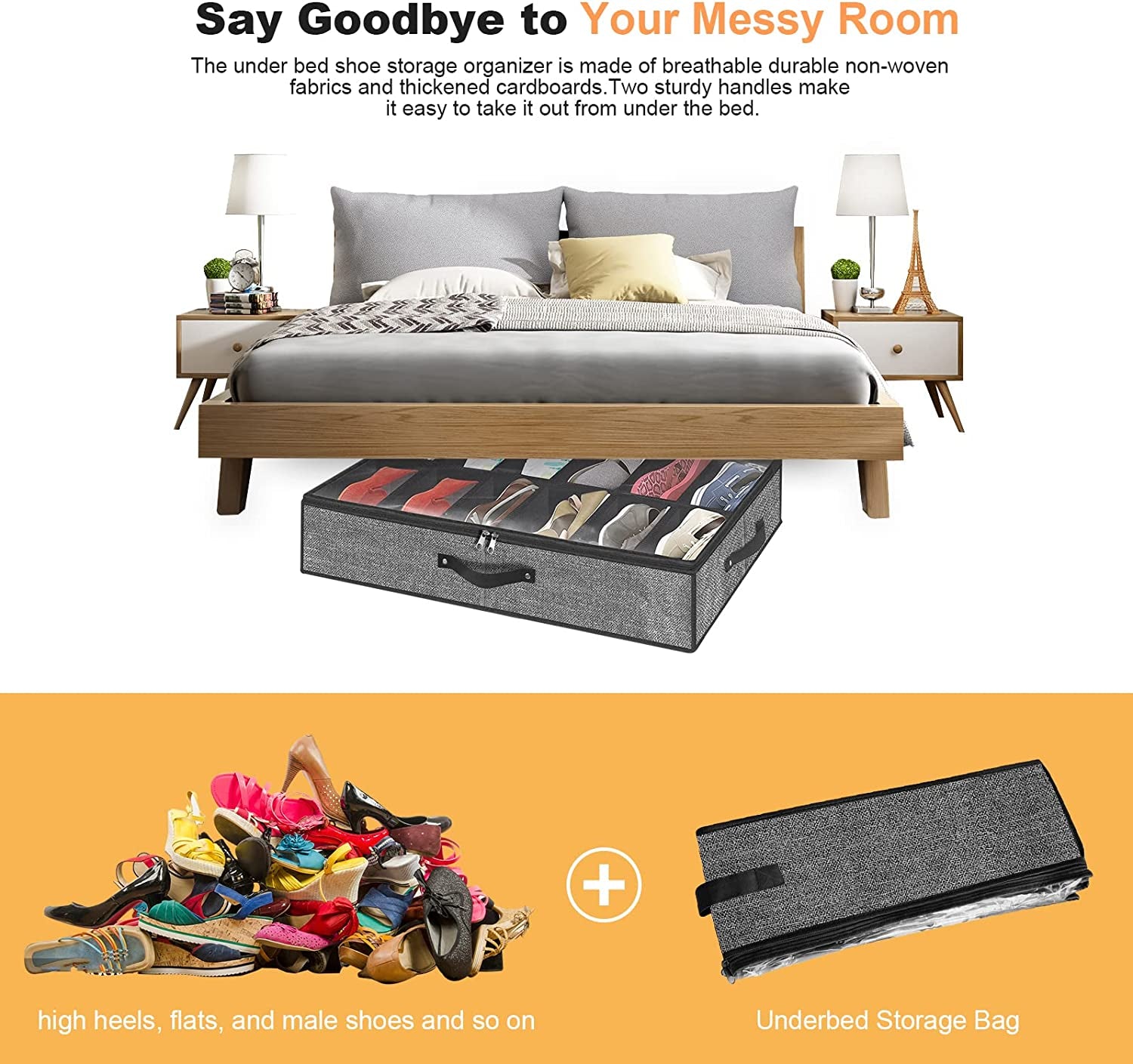 Under Bed Shoe Storage Organizer for Closet - Accommodates 24 Pairs, Durable Underbed Shoe Containers with Clear Cover, Set of 2, 29.3 x 23.6 x 5.9 Inches 