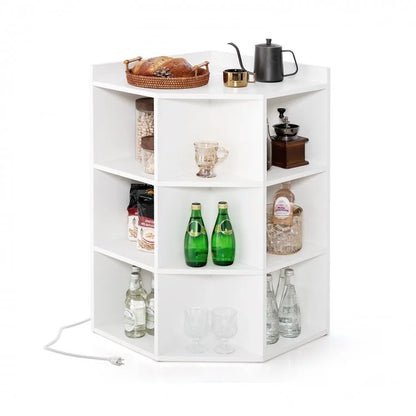 3-Tier Corner Cabinet with Integrated Charging Station for Bedroom Use