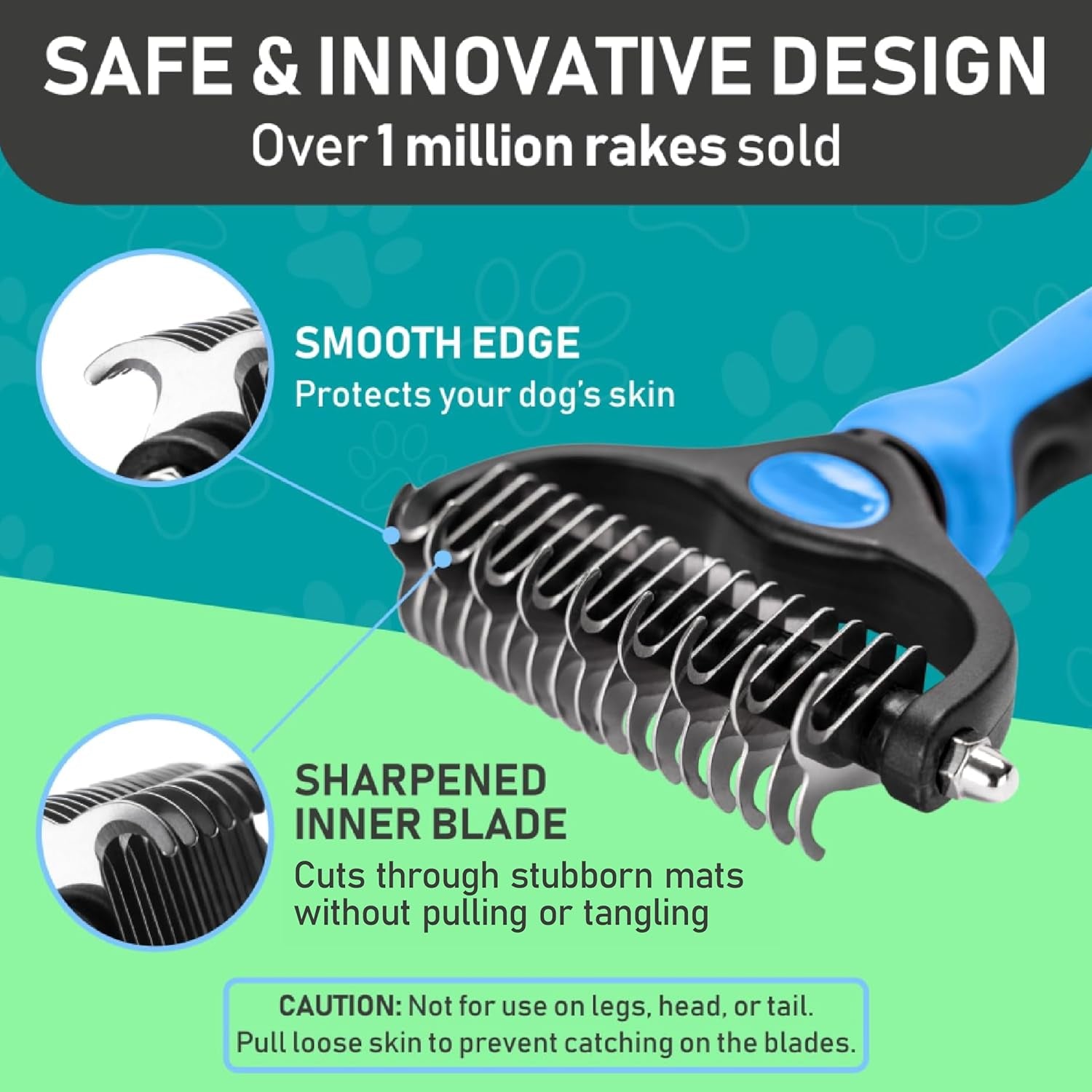 Pet Grooming Brush - Double-Sided Shedding, Demating Tool - Dogs, Cats - Undercoat Rake - Reduces Shedding by 95% - Blue