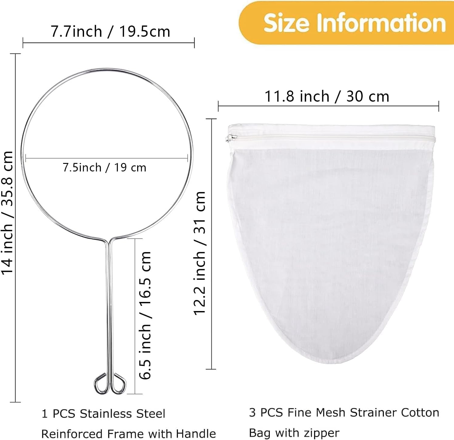 Ultra Fine Mesh Strainer Bags with Stainless Steel Frame Handle - Commercial Grade Reusable Food Filter Bags