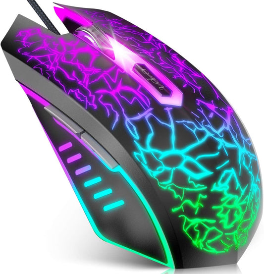 Gaming Mouse Ergonomic Wired Computer Mouse with 7 Colors LED Backlight, 4 DPI Settings up to 3600 DPI Compatible for Chromebook Windows 7/8/10/11 Xp/Mac/Linux Gamer/Notebook/Macbook