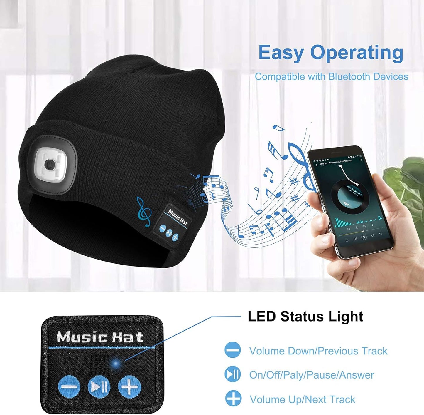 Unisex Bluetooth Beanie Hat with Integrated Wireless Headphones - Ideal Gift for Men and Dads