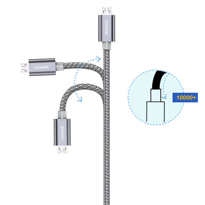 Micro USB Cable 6.6 Feet - USB A Male to Micro B Male Charger for Android Devices (Aramid Fiber & Double Braided Nylon) -(Gray)
