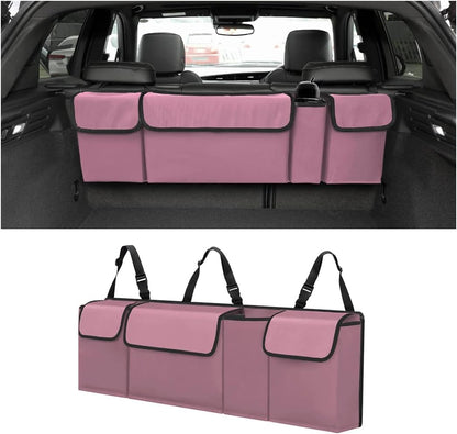 Car Trunk Organizer - Waterproof, Durable Backseat Hanging Cargo Bag with Adjustable Anti-Slip Straps and 4 Pockets (Black)