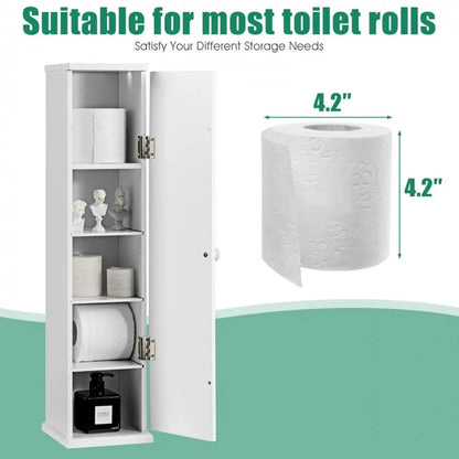 Free Standing Toilet Paper Holder with 4 Shelves and Top Slot for Bathroom