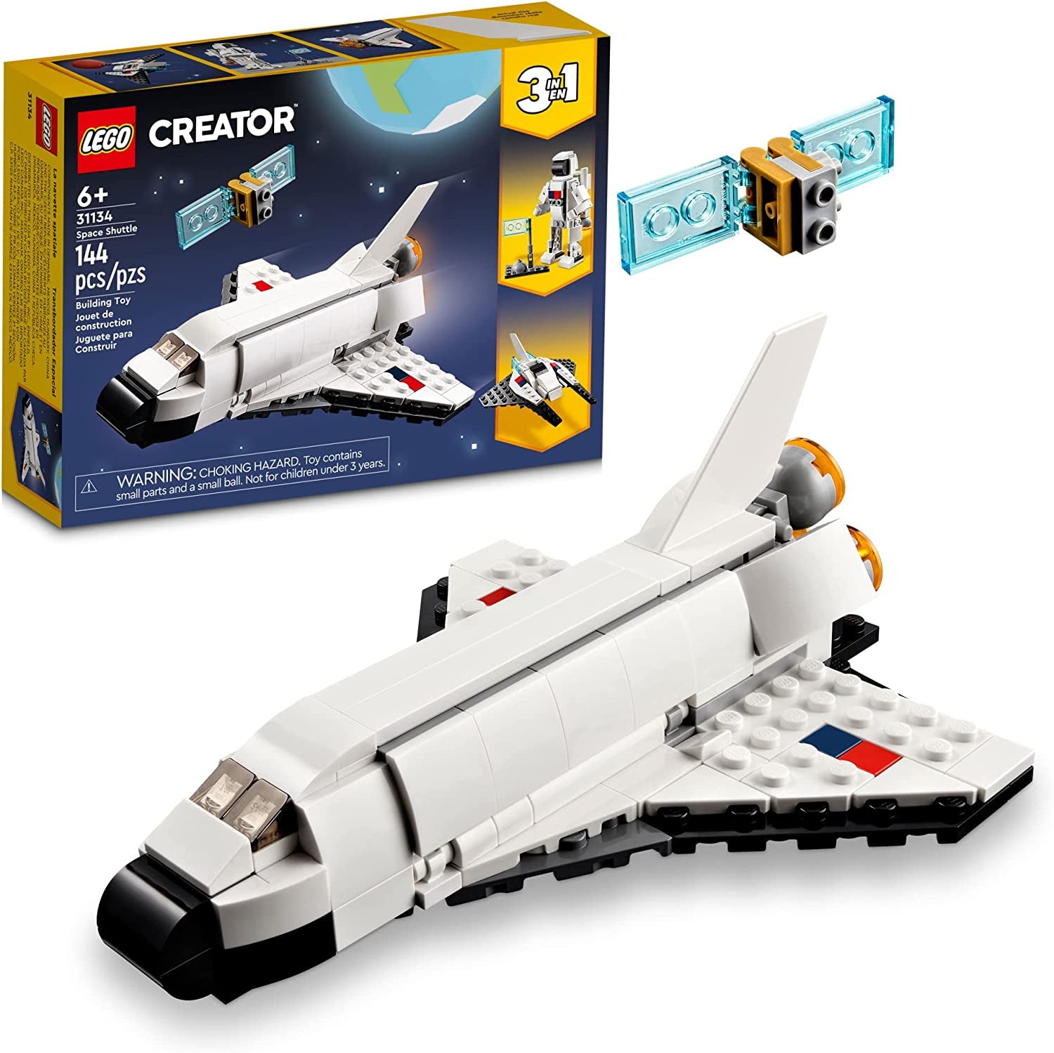 3 in 1 Space Shuttle Toys - Space Toys Building Set for Kids Ages 6+ - Option to Build 2 Spaceships or Astronaut 