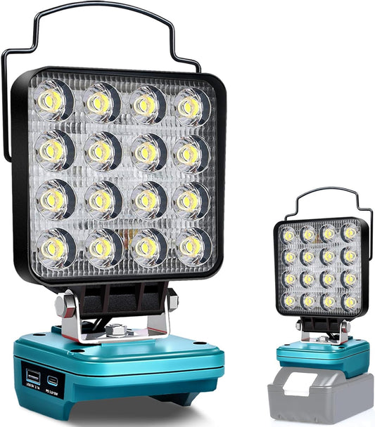 Portable LED Work Light for Makita 18V Battery - Cordless Handheld Floodlight for Job Site Lighting - 48W 3400LM with USB & Type-C Charging Port and Low Voltage Protection (2 Modes)