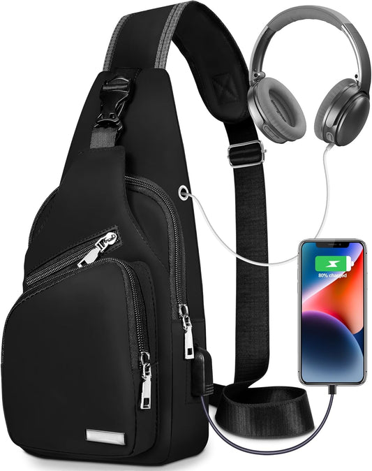 Crossbody Sling Backpack for Men and Women with USB Charging Port - Ideal for Hiking, Camping, Biking, and Travel