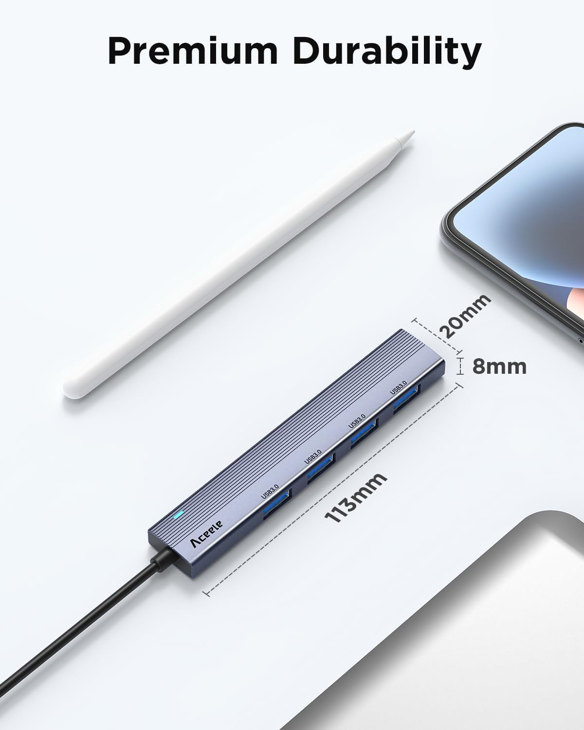 Ultra Slim USB 3.0 Hub with 4 Ports and 4Ft Extended Cable  Laptops, USB Flash Drives, Mobile Hard Drives