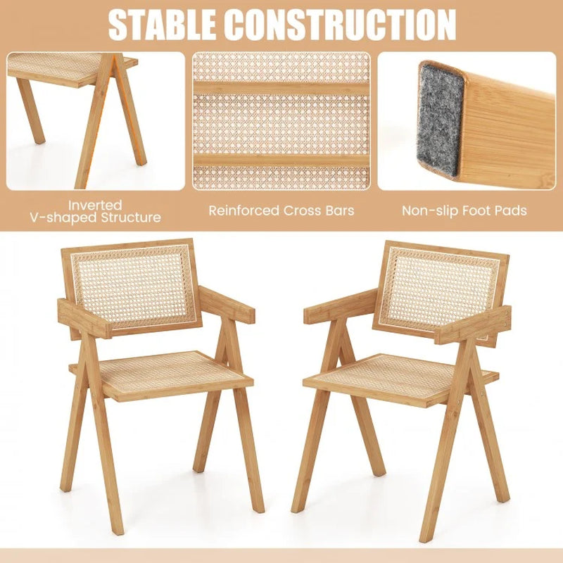 Set of Two Rattan Accent Chairs with Natural Bamboo Frame
