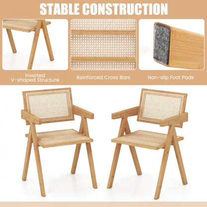 Set of Two Rattan Accent Chairs with Natural Bamboo Frame
