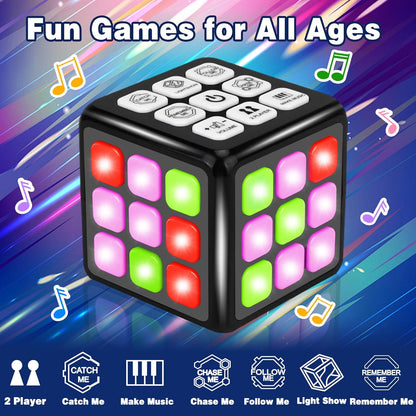Electronic Memory and Brain Games Cube for Boys Aged 8+: Handheld Toy with Light and Music 