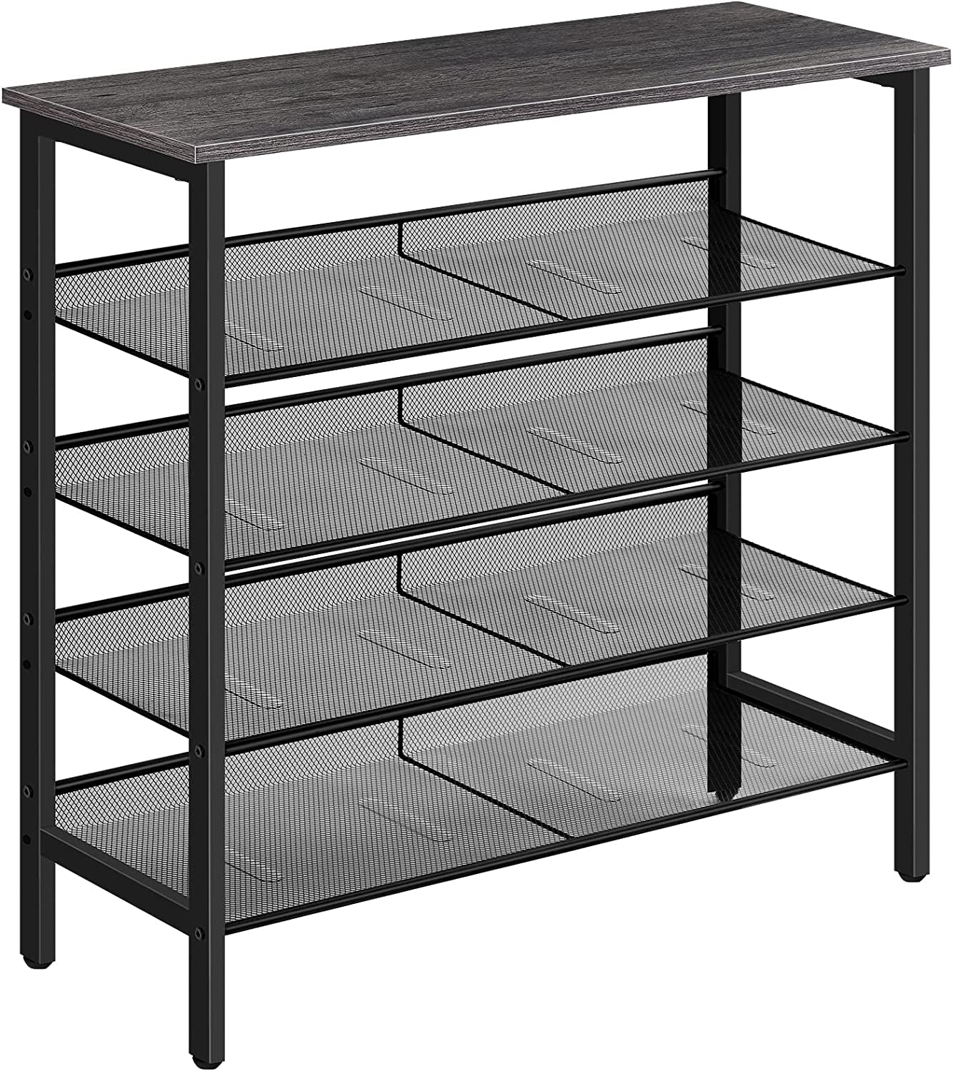 5-Tier Adjustable Shoe Rack - Durable and Stable Shoe Storage Unit for 16 Pairs -  Rustic Brown Finish