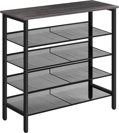 5-Tier Adjustable Shoe Rack - Durable and Stable Shoe Storage Unit for 16 Pairs -  Rustic Brown Finish