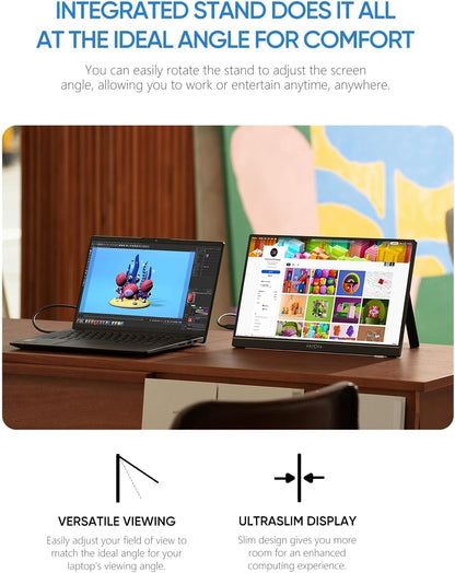 Portable Monitor 15.6'' FHD 1080P Kickstand Portable Laptop Monitor IPS Computer External Screen USB C HDMI Display for PC MAC Phone Xbox PS5 - A1