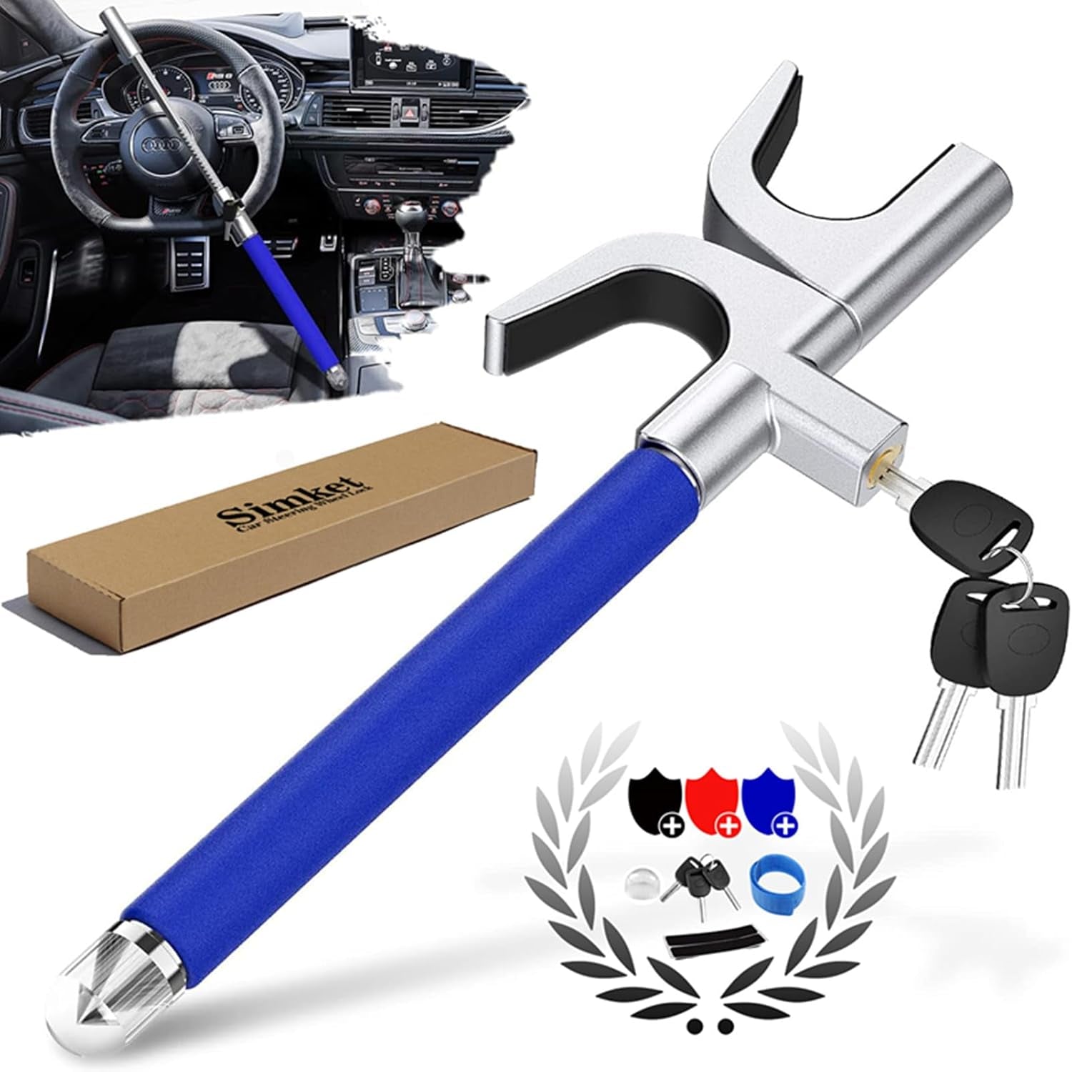 Universal Car Steering Wheel Lock - Anti-Theft Security Device for Auto, Truck, and SUV with 3 Keys (Black)