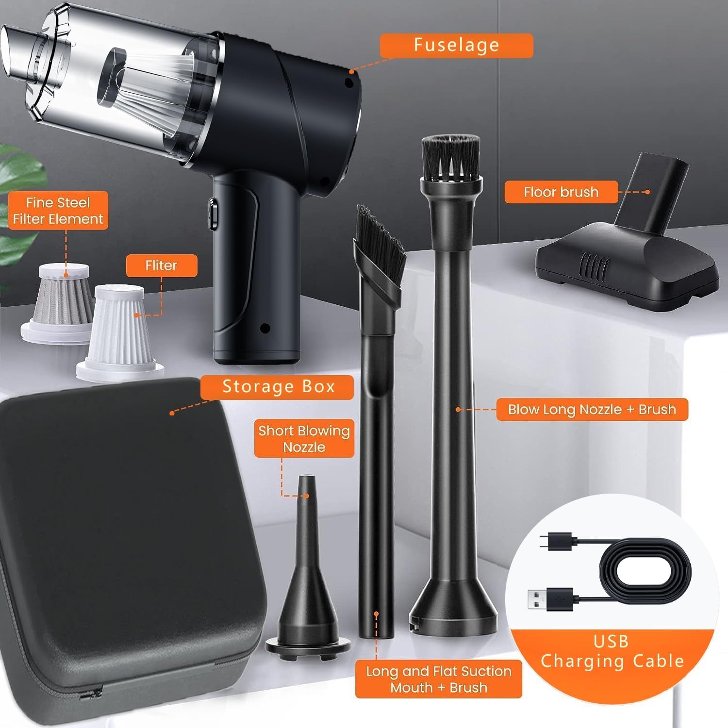 Cordless Handheld Mini Vacuum Cleaner -16000PA Suction Power, 4-in-1 Wireless Air Duster, Blower 