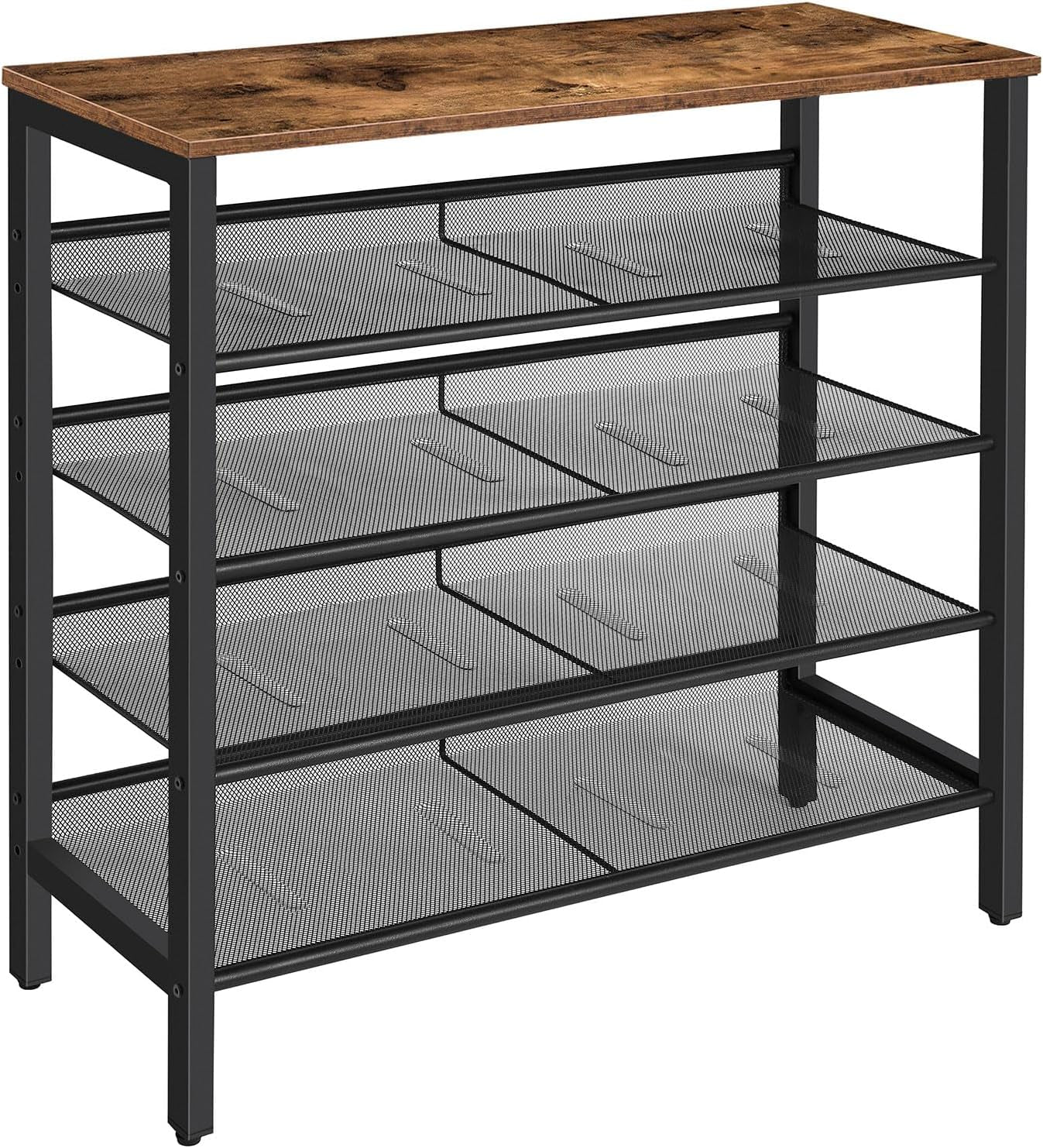 5-Tier Adjustable Shoe Rack - Durable and Stable Shoe Storage Unit for 16 Pairs -  Rustic Brown Finish