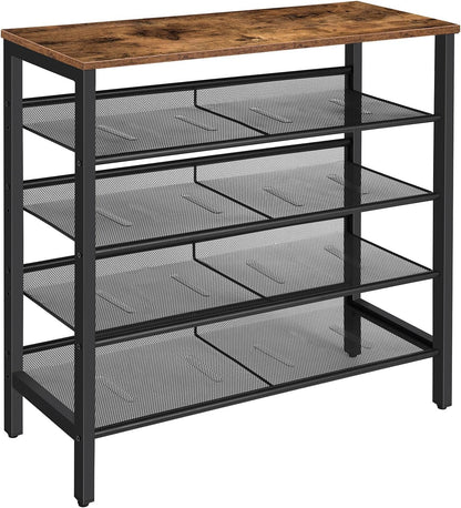 5-Tier Adjustable Shoe Rack - Durable and Stable Shoe Storage Unit for 16 Pairs -  Rustic Brown Finish