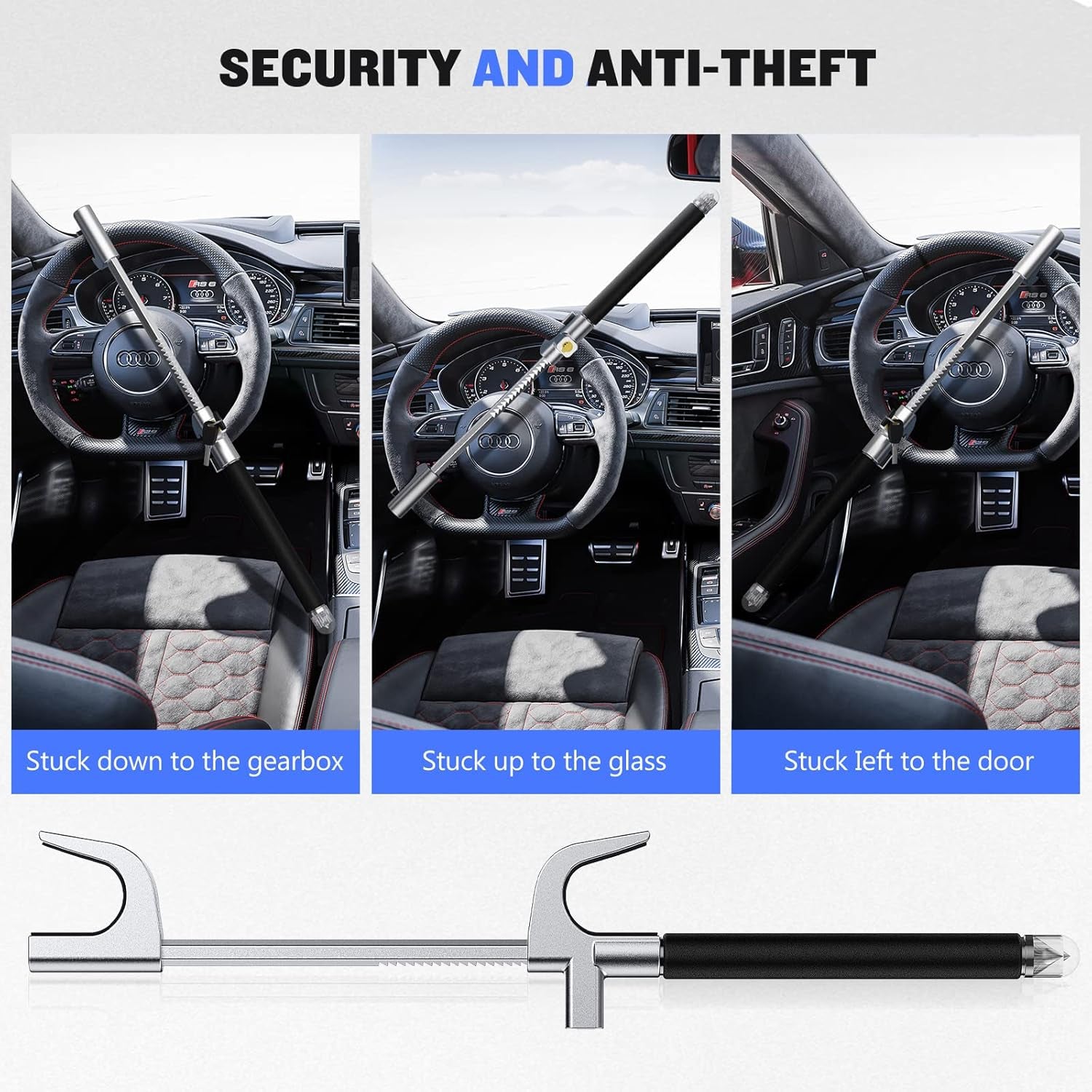 Universal Car Steering Wheel Lock - Anti-Theft Security Device for Auto, Truck, and SUV with 3 Keys (Black)