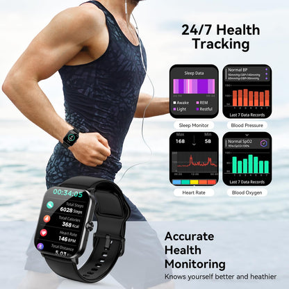 Smart Watch for Men Women with Bluetooth Call, Activity Tracker Compatible with Ios/Android Phones, 1.85" HD Screen Fitness Watch with Heart Rate/Sleep/Spo2 Monitor, 100+ Sports Modes(Black)