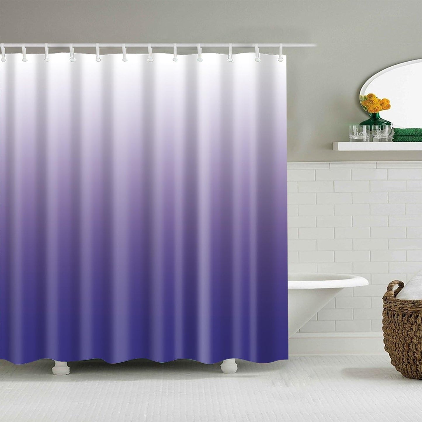 Modern Waterproof Polyester Bath Shower Curtain Set with Hooks and Elegant Design