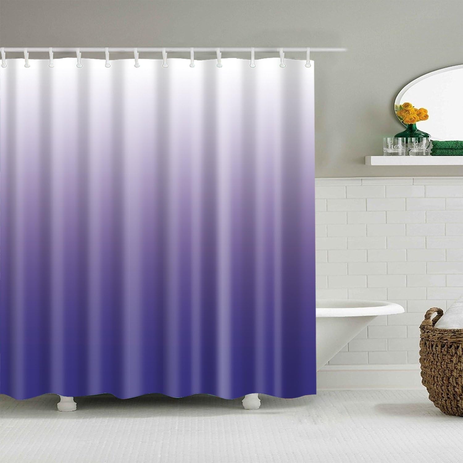 Modern Waterproof Polyester Bath Shower Curtain Set with Hooks and Elegant Design