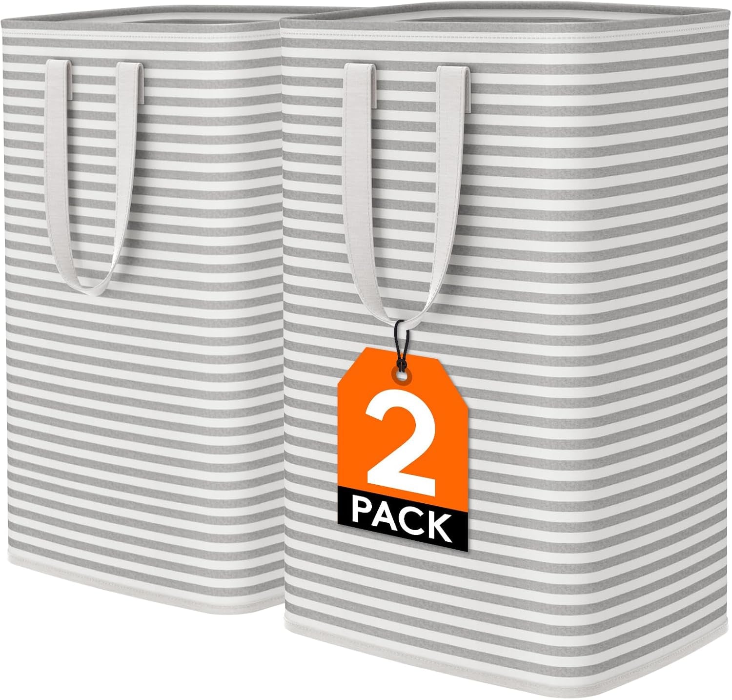 2-Pack 80L Freestanding Laundry Hamper, Collapsible, Easy Carry Extended Handles, Grey