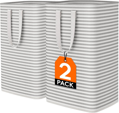 2-Pack 80L Freestanding Laundry Hamper, Collapsible, Easy Carry Extended Handles, Grey