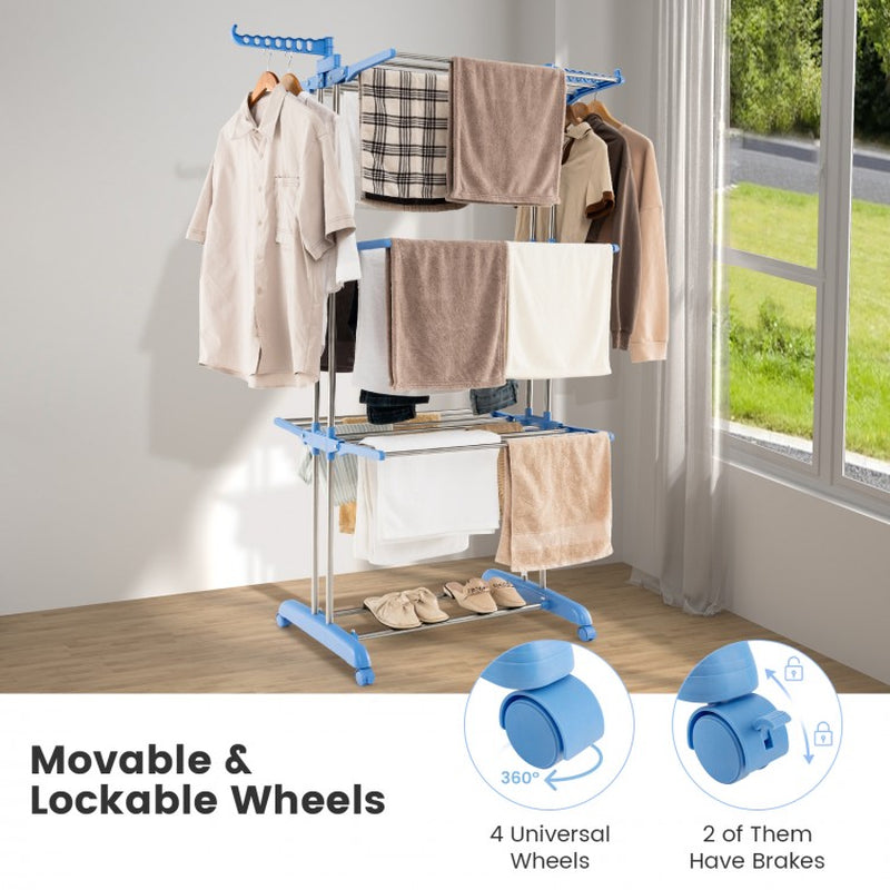 4-Tier Collapsible Clothes Drying Rack with Adjustable Side Wings
